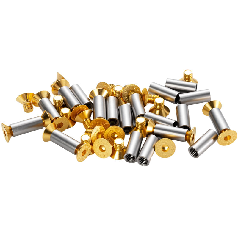 [Australia - AusPower] - 20-Pack Gold Hex Flat Head Knife Fasteners | M4 Alloy Steel Screws & Rivets Compatible with Blade Repair 