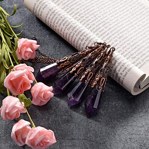 Jovivi Natural Amethyst Crystal 12 Facted Therapy Healing Dowsing Divination Pendulum - Reiki Charged Chakra Balancing Pendant with Chain