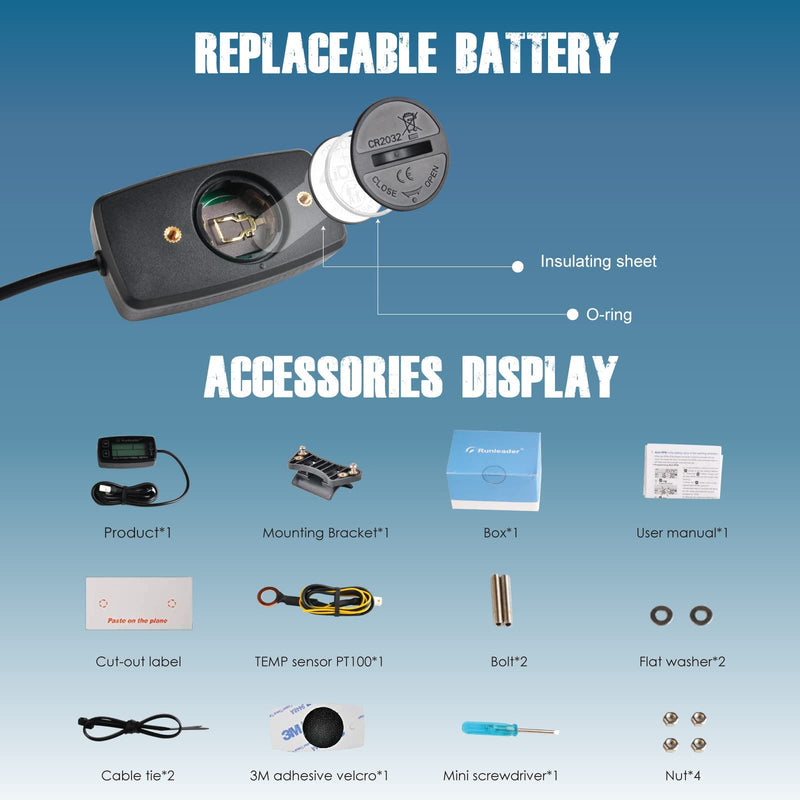 [Australia - AusPower] - Runleader Digital Speedometer, Engine Temperature Display with Official Universal Mount, Speed and TEMP Warning Toner, Backlit Display for Lawn Tractors Snowmobiles (HM035A-M5) 