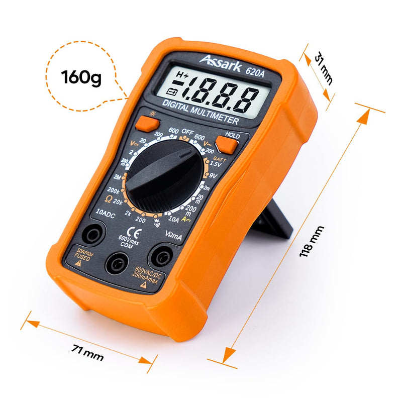 [Australia - AusPower] - Digital Multimeter Voltage Tester, Assark 2000 Counts Multimeter Measure AC DC Voltage DC Current, Meter Tester Test Volt Ohm Amp Diode Continuity,Resistance,Backlit LCD Display,Data Hold Function 