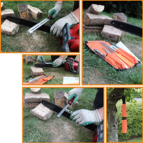 Chainsaw Sharpener File Set, 10 Pieces Chainsaw Chain Universal Sanding File Sanding Tools, with 5/32 (4.0 mm) 3/16 (4.8 mm) 7/32 (5.5 mm) Round File 6 Inch Flat File Depth Gauge