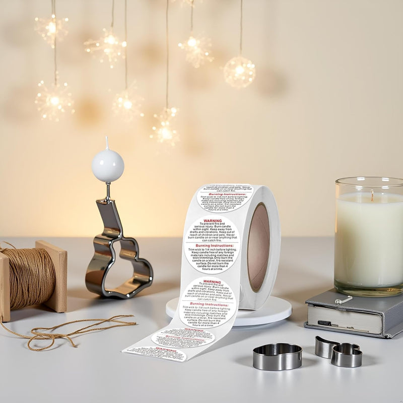 500 Pieces 1 inch White Candle Warning Labels, Candle Sticker Label Candle Safety Sticker, Candle Warning Labels Stickers for Candle Making DIY Candle Making, Candle Jars and Tins Warning Labels