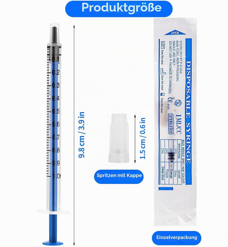 40 Pack Disposable Syringes 1 ml Syringe Sterile Plastic Syringes with Cap | Small dosing syringe, individually wrapped, suitable for liquid dispensing and general pet care 1ml,40pack
