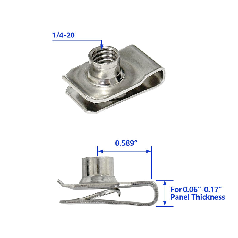 [Australia - AusPower] - 1/4"-20 U-Style Clip-On Nut, U-Type Stainless Steel 18-8 (304) Regular Extruded U-Nut, Pack of 20 1/4"-20 304 Stainless Steel 
