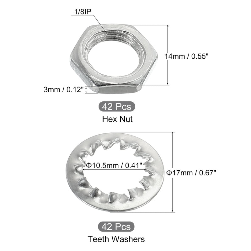 [Australia - AusPower] - MECCANIXITY Lamp Pipe Kit with Lock Nuts Teeth Washers 1/8IP Thread Fasteners Assortment for Chandelier Ceiling Light Repair Assembly DIY Hardware, Pack of 126 