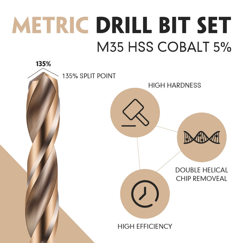 Mudder 50 Pieces 1/8" Drill Bit M35 High Speed Steel Twist Cobalt Drill Bit Set for Hardened Metal Stainless Steel Cast Iron Woodwork Plastic (1/8 Inch) 1/8 Inch (Single Size Set)