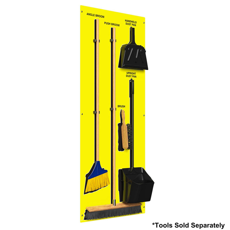 Clean & Sweep 5S Shadow Board/Wall Mount Broom Holder, 68" x 30" Board, 5S Cleaning Station - Board Only, Tools Sold Separately, Made in The USA by AccuformNMC, Yellow/Black, PSB614YLBK Max-Duty Aluminum