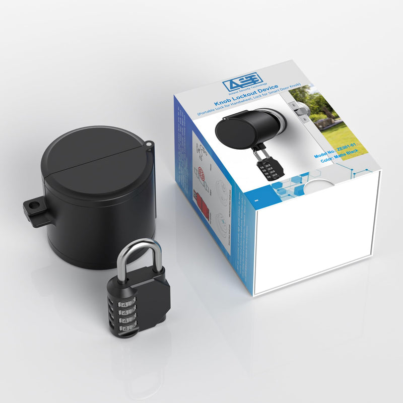 [Australia - AusPower] - AST Door Knob Lockout Device with Passcode Padlock, Childproof Door Knob Cover, Lock Out to Smart Doorknob. Safety Cover for Faucet, Valve, Spigot. Prevent Access to Keyhole, Matte Black 
