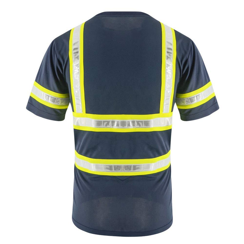 SMASYS Reflective Shirts - High Visibility Short Sleeve T Shirts ANSI with Pockets and Reflective Tape for Men,Women 5X-Large Yellow-navy