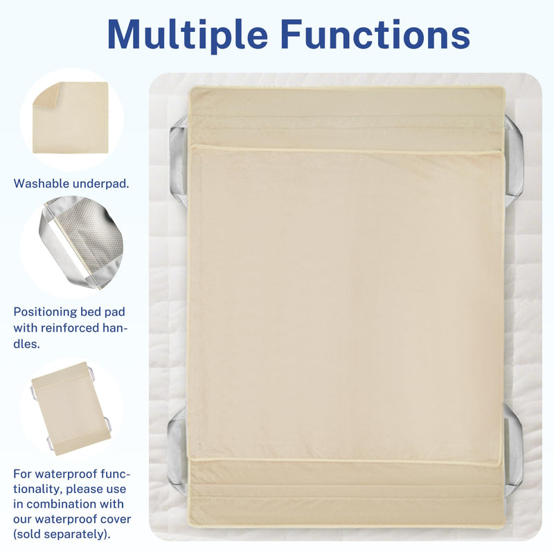 [Australia - AusPower] - Underpad and Positioning Bed Pad dismountable Washable Waterproof Incontinence pad underpad with Reinforced Handles Transfer Sheet pad for Turning Inconvenience Care 34"× 45" （Grey） 