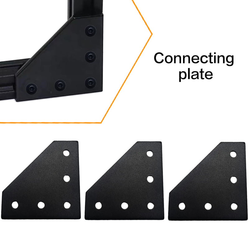 10Pcs 2020 Corner Bracket Joint Plate L Shape 5 Hole Aluminum Extrusion Connector with 50Pcs T-nuts, 50Pcs Screws and 1Pcs Wrench for 20 x 20mm Series Aluminum Extrusion Profile L Shape-Black 20mm x 20mm