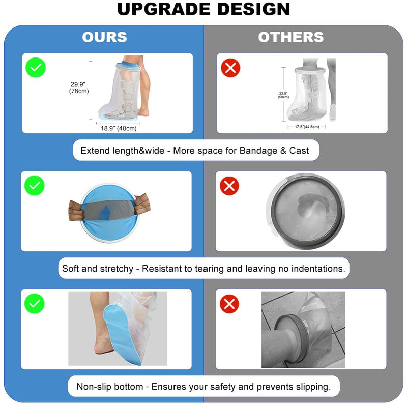 [Australia - AusPower] - Non-Slip Waterproof Extra Wide Leg Cast Cover for Shower - Protector for Surgery Wounds, Bandage, Large Cast, Knee Immobilizer/Brace, Walking Boots (30 in. Long) 
