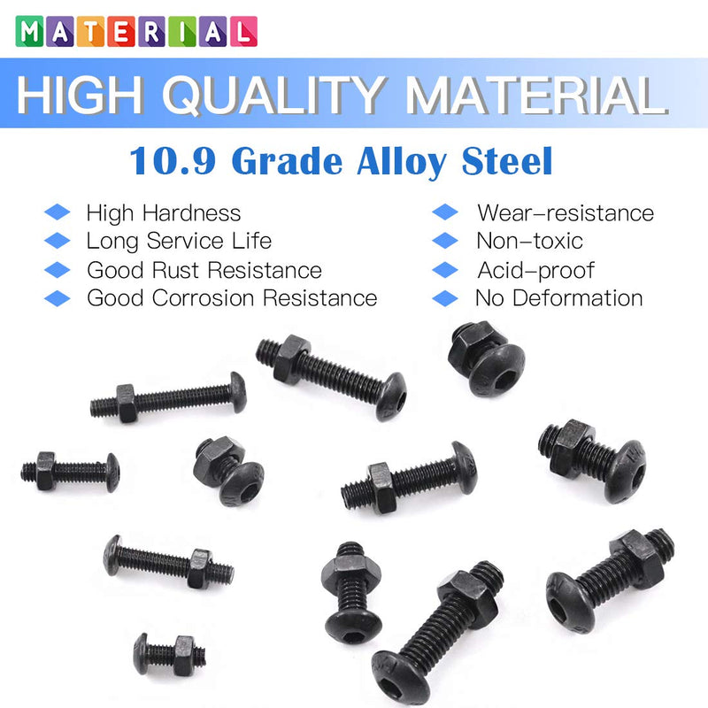 [Australia - AusPower] - Glarks 510Pcs M3 M4 M5 Alloy Steel Button Head Socket Cap Bolts Screws with Nuts Assortment Kit, Black Oxide Finish(Button Head) Hex Button Head Cap Screws Set 