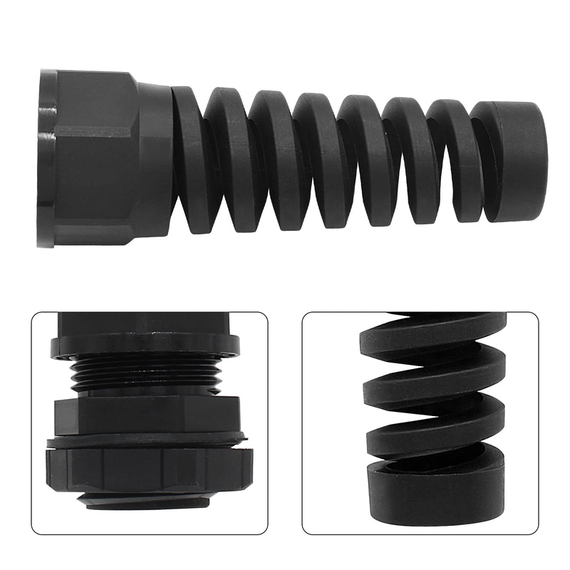 [Australia - AusPower] - 4Pcs NPT 1/2" Black Cable Gland, IP68 Waterproof Nylon Joint Adjustable Locknut Flex Spiral Strain Relief with Gaskets for 7-12mm Cable Range NPT 1/2"-4pcs 