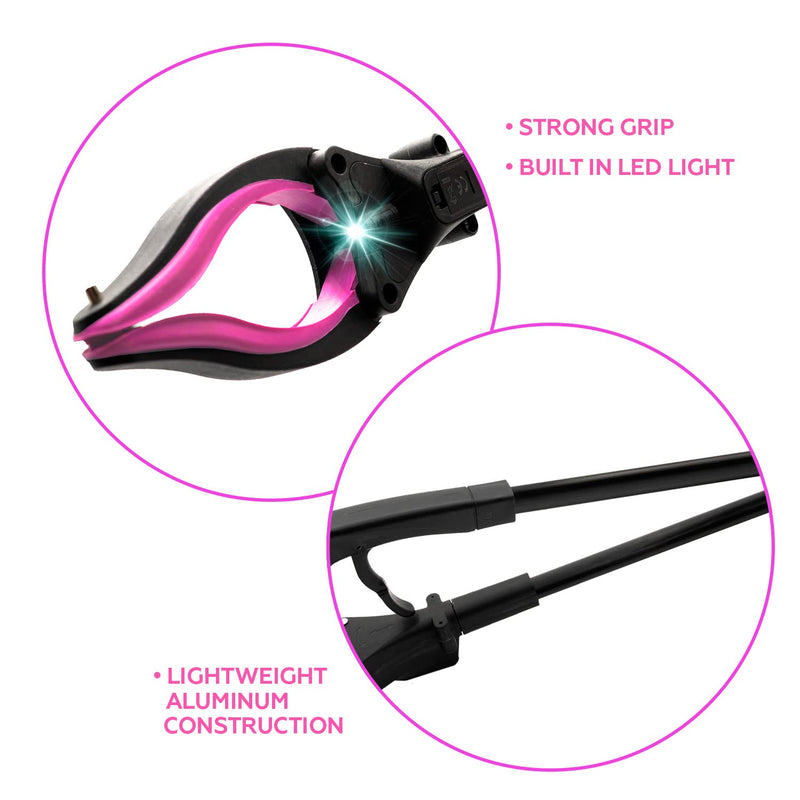 [Australia - AusPower] - Grabber Reacher Tool-Long 32 Inch Aluminum Foldable Pick Up Stick-Strong Grip Shelves LED Light Magnetic Tip, Lightweight Trash Picker Claw Reacher Grabber Tool for Elderly - by Luxet (32 Inch, Pink) 