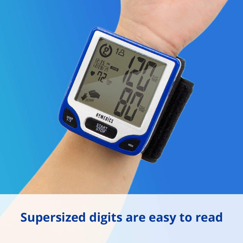 [Australia - AusPower] - Homedics Blood Pressure Monitor, Automated Wrist Blood Pressure Machine for Home use with Easy One-Touch Operations. Stores up to 120 Readings (60 Readings per 2 Users). Cuff and Storage Case Included 
