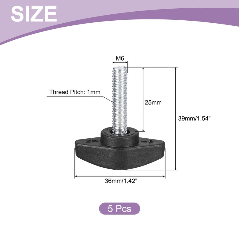 [Australia - AusPower] - uxcell 5Pcs Tee Wing Knobs Thumb Screws, M6 x 25mm Clamping Screw Knob Male Thread Carbon Steel T Shaped Thumb Screws Handle 36mm Dia. for Hand Tightening Knob Replacement, Black 