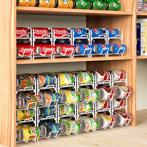 White 4-pack Simple Houseware stacking can dispenser organizer with multiple compartments for soda cans.