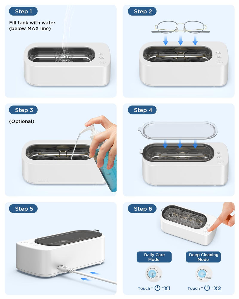 Ultrasonic Jewelry Cleaner Machine: 48KHz Ultra Sonic Cleaner for Jewelry,Eyeglass,Rings,Watch Band,Dentures,with Dual Cleaning Modes,350ML 304 Stainless Steel Tank,Gift for Wife,Mom,Daughter Black