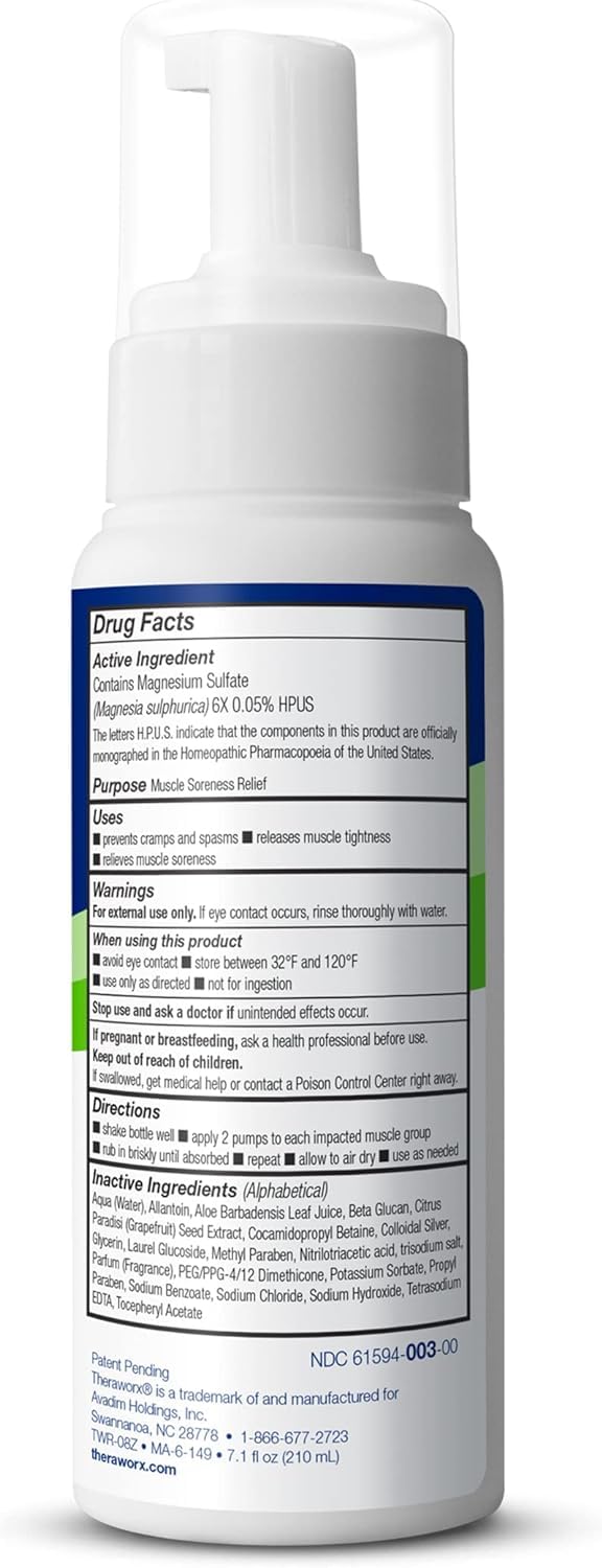 Theraworx Relief for Muscle Cramps Foam Fast-Acting Muscle Spasm, Leg Soreness with Magnesium Sulfate - 7.1 oz - 2 Count 7.1 Fl Oz (Pack of 2)