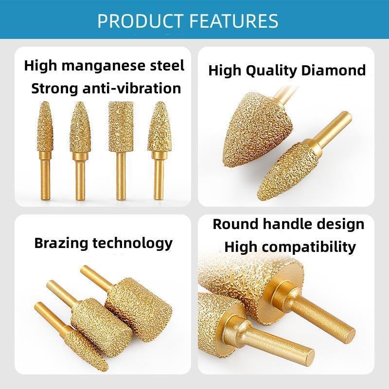 Diamond Grinding Head 25mm Cylinder Type 6mm Round Handle Coarse Grit Polishing Burr for Wood Stone Carving Metal Grinding Stainless Steel Deburring Ceramic Trimming (1 Piece)