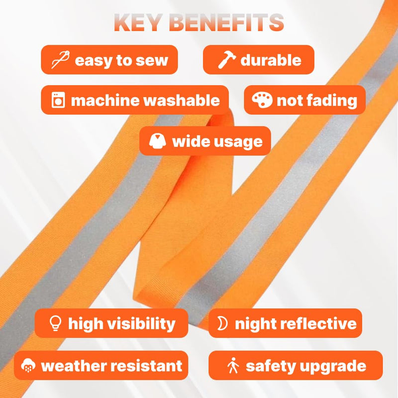 Reflective Clothing Tape Fluorescent Tape Orange 2" x 32" for Clothing Safety Fabric Webbing Trim Strip