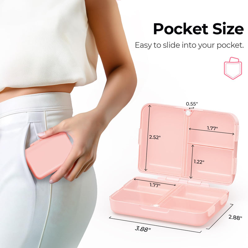 [Australia - AusPower] - AUVON Daily Pill Organizer Fit with Your Purse or Pocket, Compact Travel Pill Box Case with Slim Folding Design and Long-Lasting Hinges to Hold Vitamin, Fish Oil, Supplement or Jewelry(Pink) Bright Pink 