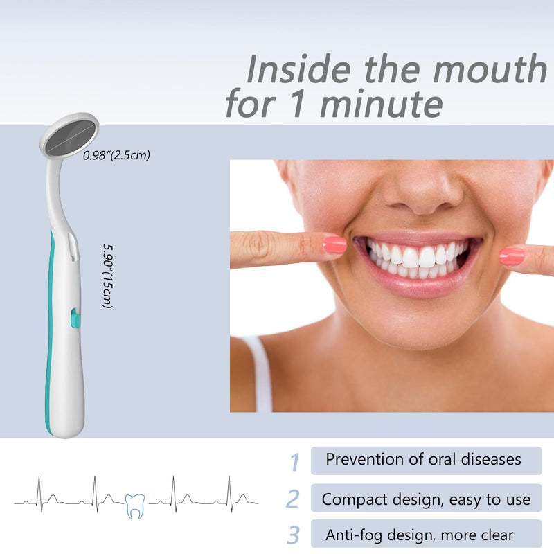 [Australia - AusPower] - 2 Pieces Dental Mirror with Light Anti Fog,Dentist Oral Care Tool,5.90 inches (15cm) Blue & Green Pack of 2 