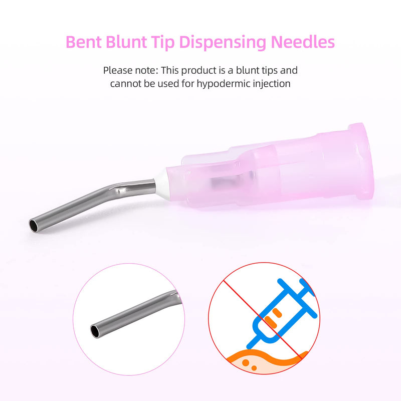 [Australia - AusPower] - JMU 100Pcs Bent Dispensing Tips 18g, Blunt Tip Dispensing Needle, Dental Pre Bent Flow Dispensing Etch Tips, Disposable Oral Irrigation Needle Tips, Pink 100 