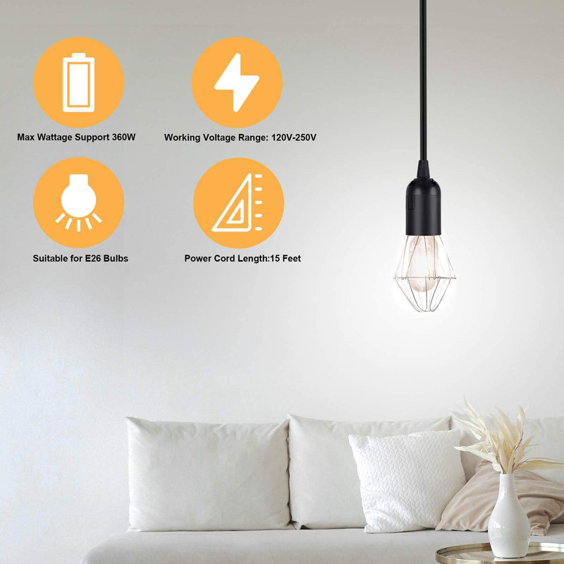 [Australia - AusPower] - Simple Deluxe 20 Feet Extension Hanging Lantern Pendant Light Cord with E26 Socket, Featuring an On/Off Switch(Bulb Not Included) Black/1 Pack 