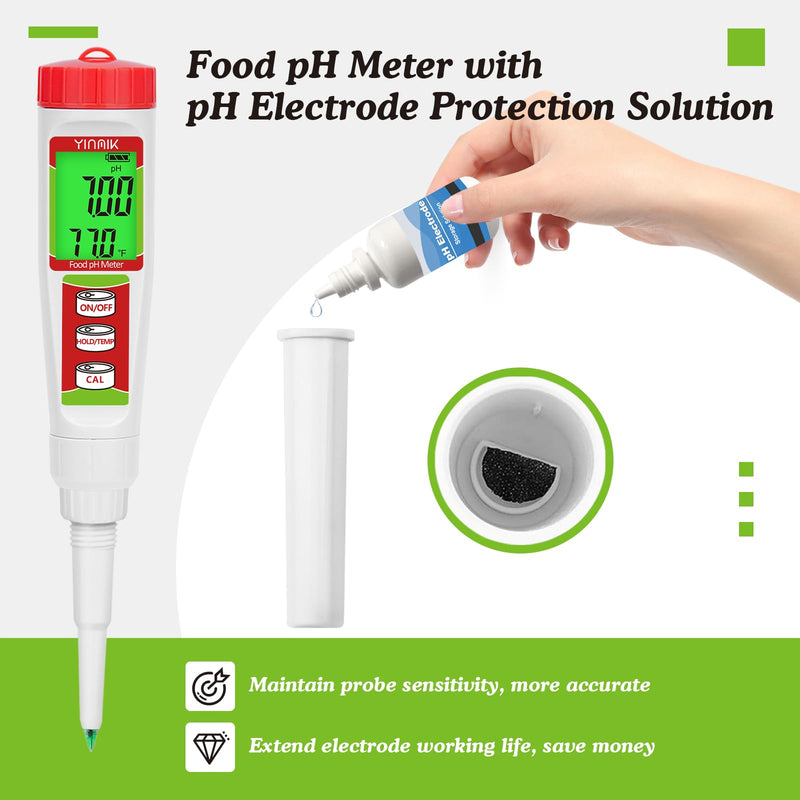 [Australia - AusPower] - YINMIK Food pH Tetser with pH Clibration Solution and pH Storage Solution 