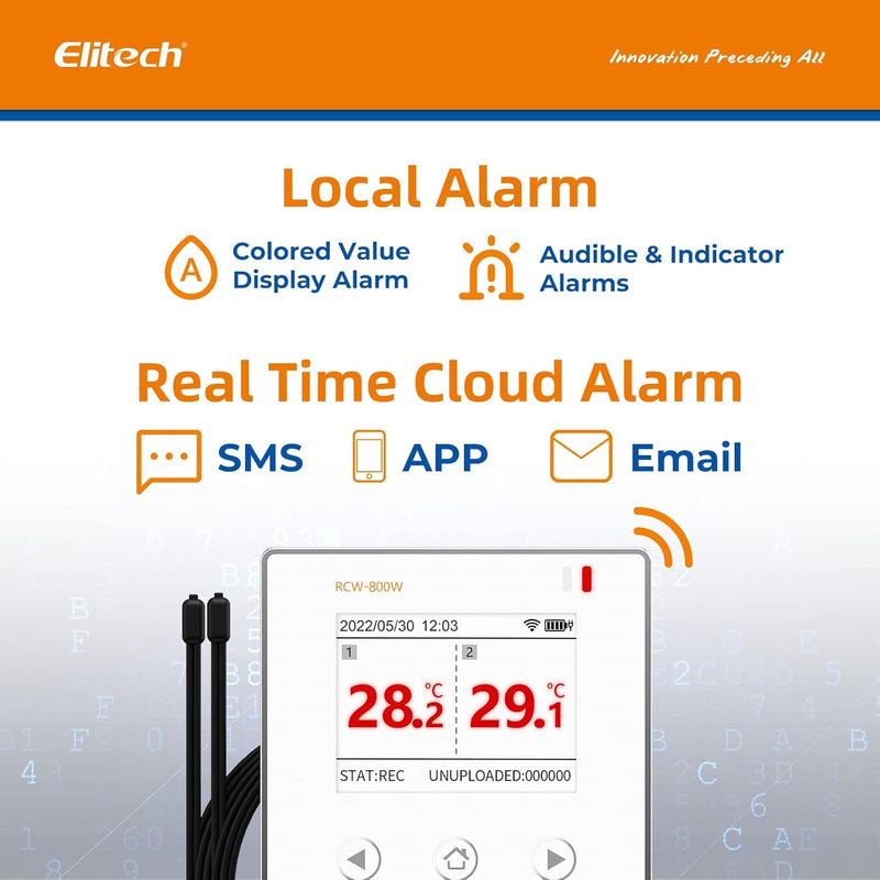 [Australia - AusPower] - Elitech WiFi 5G/2.4G Digital Temperature Data Logger Remote Real-Time Temperature Monitor Cloud Data Storage SMS/Email/APP/Web Alarm, with Dual External Temp Probe, 16.4ft, RCW-800W-TDE-V2(-40~176℉) Support 5G&2.4G WIFI 1 