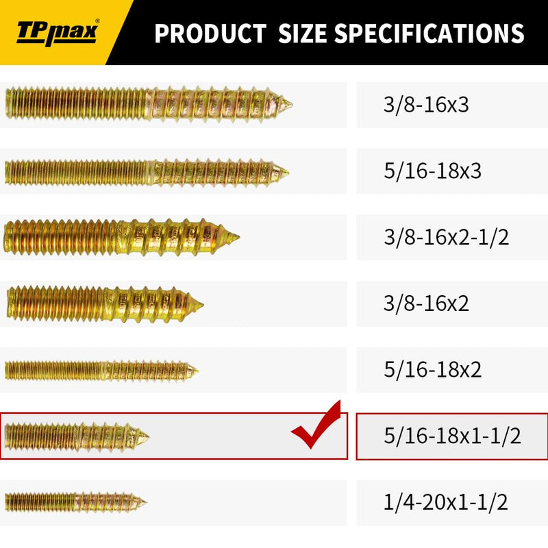 [Australia - AusPower] - 10 Pack 5/16-18 x 1-1/2 Inch Hanger Bolts Double Headed Bolts Self-Tapping Screw Hanger Bolts for Furniture (5/16-18" x 1-1/2") 5/16-18" x 1-1/2" 