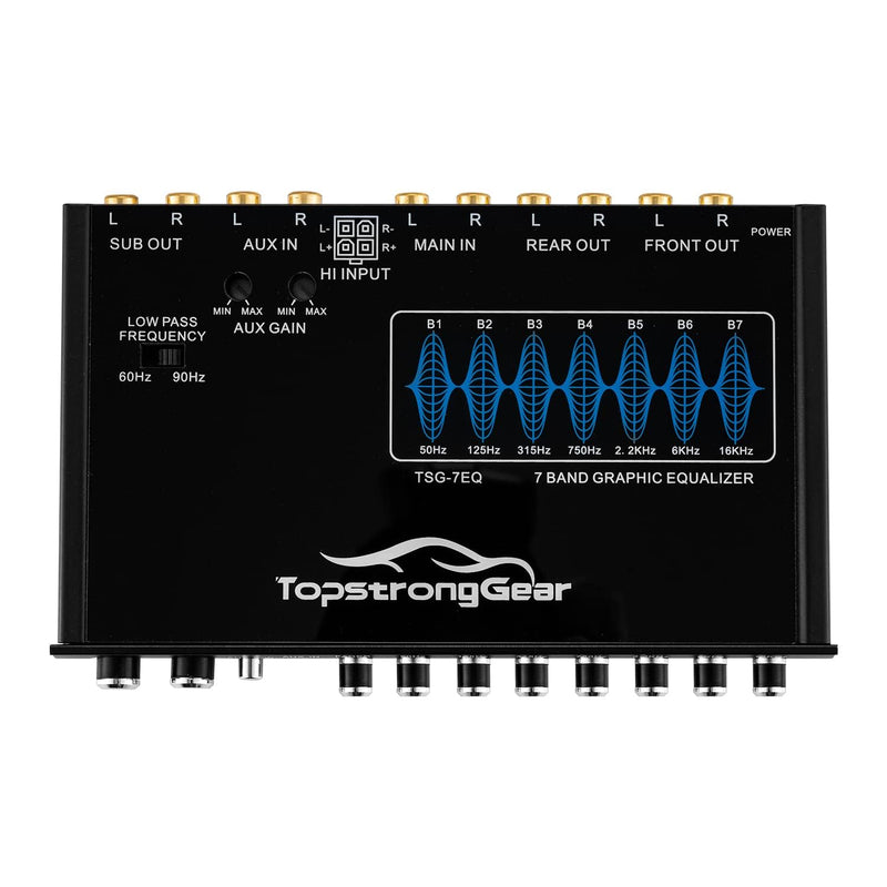 [Australia - AusPower] - TOPSTRONGGEAR TSG7EQ 7-Band Car Audio Graphic Equalizer with Front 3.5mm Aux Input, High Voltage RCA Outputs and High Level Speaker Inputs 