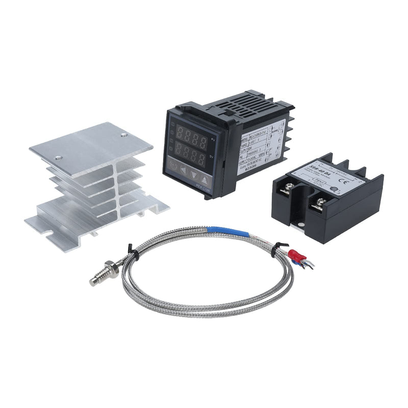 [Australia - AusPower] - PID Temperature Controller Set, PID Temperature Controllers Thermostat Regulator, SSR 40DA Solid State Relay AC 100 to 240V, White Heat Sink and K Type Sensor Thermocouple 