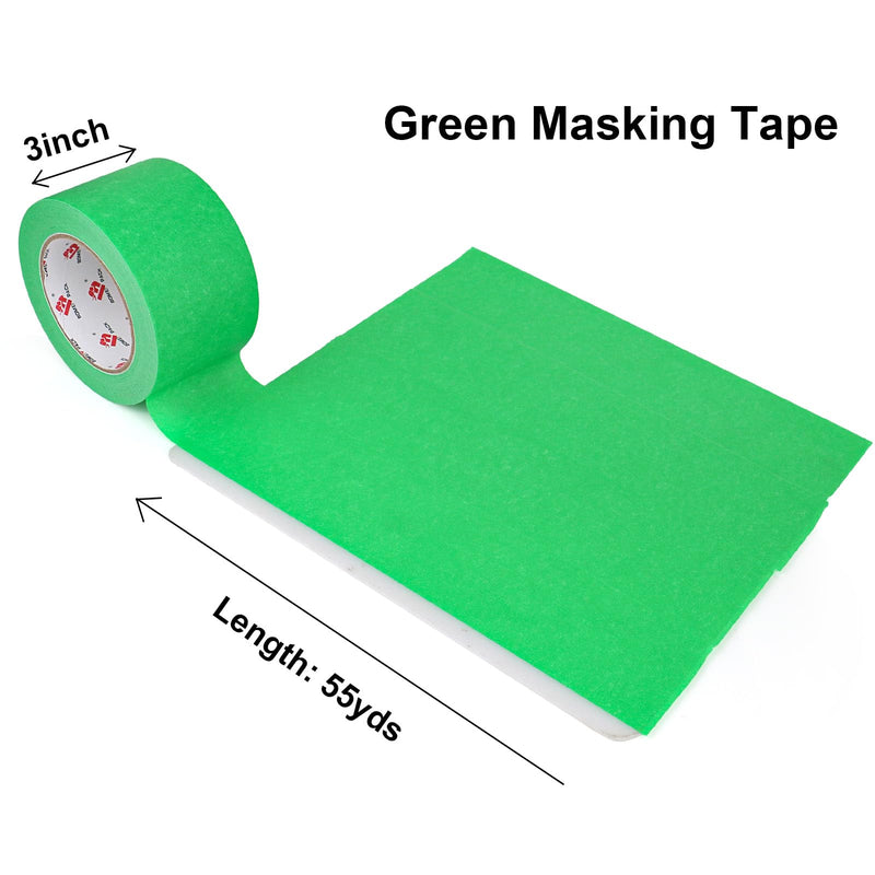 [Australia - AusPower] - BOMEI PACK Painters Tape 3 Inch, 3D Printing Tape 3 Inches x 55 Yards for Laser Cutting, 21-Day Clean Removal Wide Green Masking Tape 3in x 55yards 