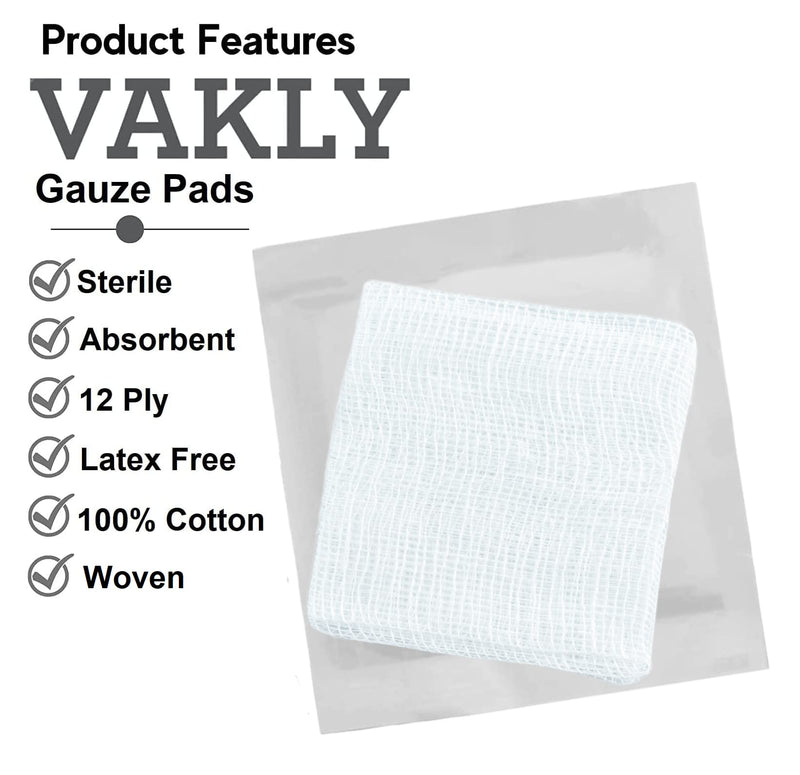 [Australia - AusPower] - Sterile 2'' x 2'' Gauze Pads 12-Ply [Pack of 100] Highly Absorbent 100% Cotton 2x2 Woven Dressing Sponges for First Aid Wound Care - Individually Packed Pouches + 1 Roll of Medical Tape - 2''x2'' 2x2 (100 Pack) 