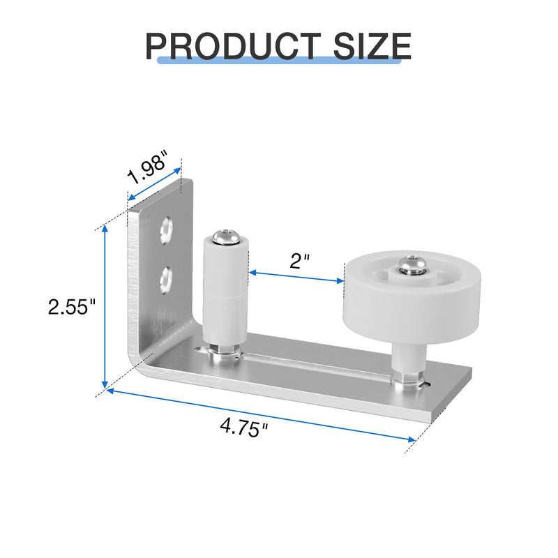 WINSOON Sliding Barn Door Floor Guide Brushed Nickel, Bottom Adjustable Roller 8 Setup Options, Flush Design Bottom Flat, Stainless Steel Barn Door Hardware Kit, 2PCS 1