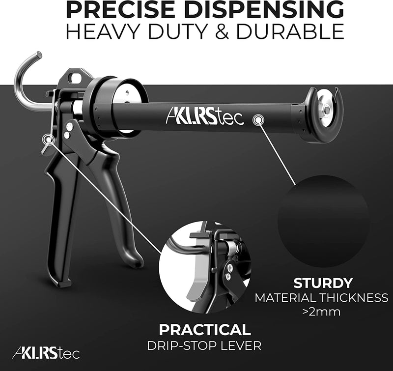 KLRStec Professional Caulking Gun [25:1 Thrust Ratio] Heavy Duty Caulk Gun for All Standard 10oz / 300ml / 1/10 Gallon Sealant and Adhesive Cartridges