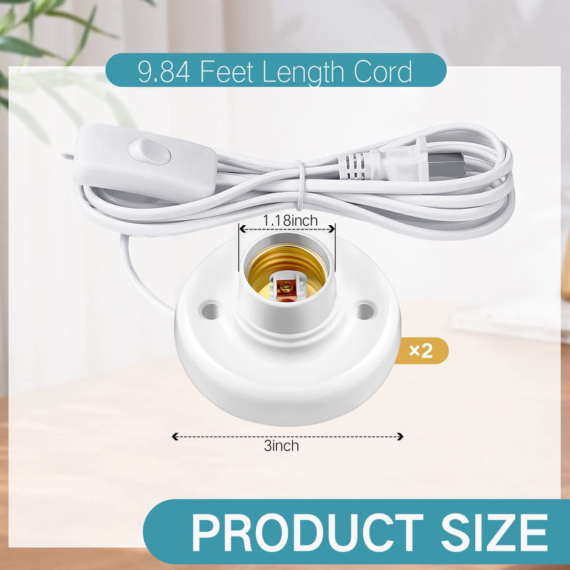 [Australia - AusPower] - 2 Pcs Light Socket with Cord Light Bulb Base E26/ E27 Lamp Base Desktop 9.84 ft Screw Light Bulb Holder Replacement Light Bulb Socket with On/Off Switch Hanging Light Cord Extension 