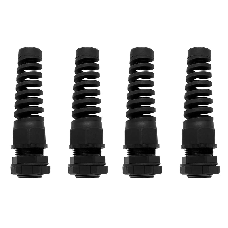 [Australia - AusPower] - 4Pcs NPT 1/2" Black Cable Gland, IP68 Waterproof Nylon Joint Adjustable Locknut Flex Spiral Strain Relief with Gaskets for 7-12mm Cable Range NPT 1/2"-4pcs 
