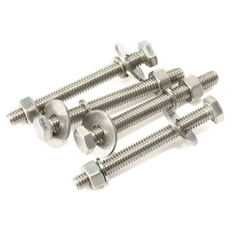 [Australia - AusPower] - 4 Sets 3/8-16 x 6" Hex Head Screws Bolts, Nuts, Extra-large and Thick Flat & Lock Washers, Fully Threaded, Stainless Steel 18-8, Bright Finish 3/8-16 x 6" 4 