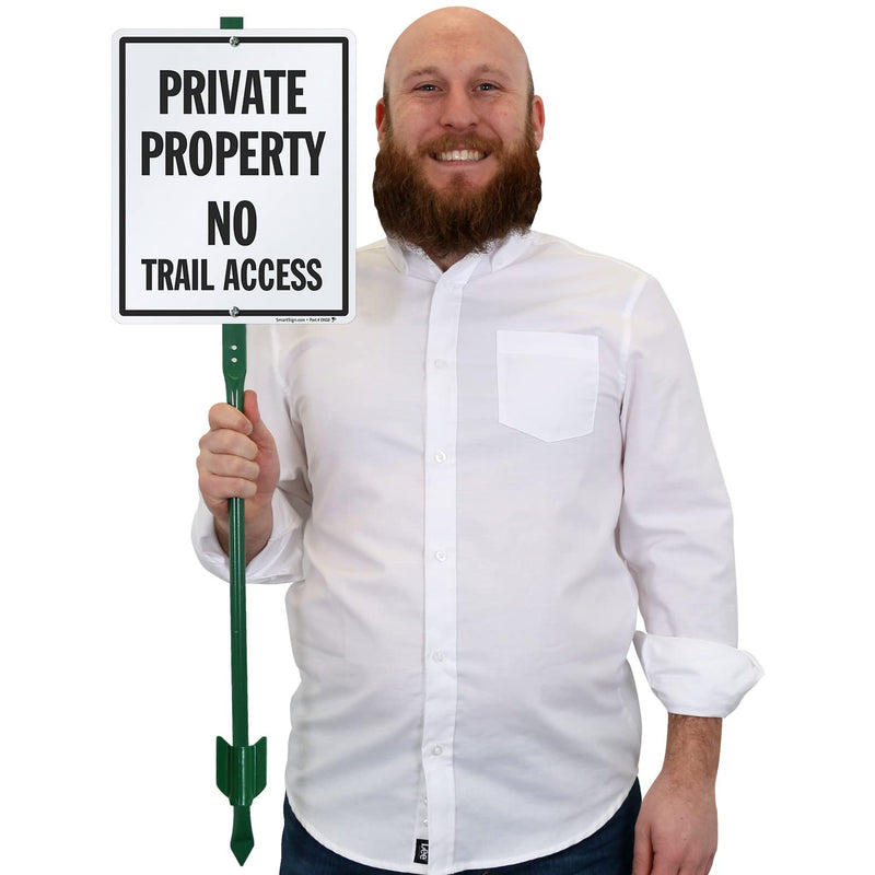 SmartSign 12 x 10 inch “Private Property - No Trail Access” LawnBoss Yard Sign with 3 foot Stake, 40 mil Laminated Rustproof Aluminum, Black and White, Set of 1