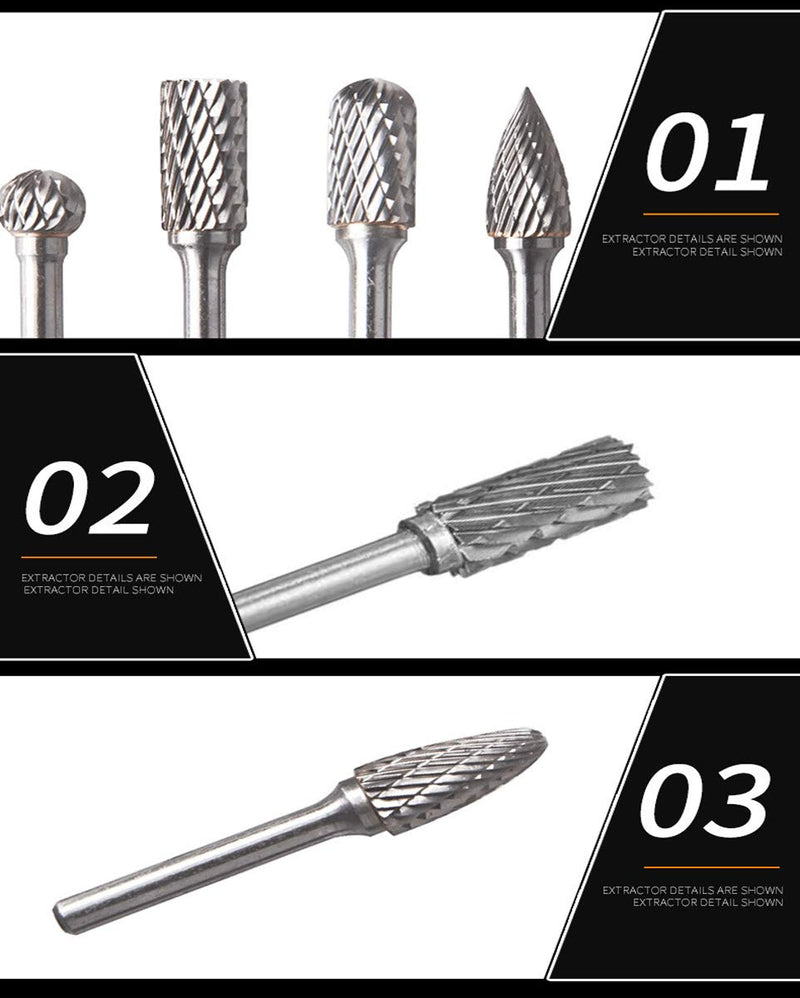 [Australia - AusPower] - 5 Piece Carbide Burr Set, 6 mm Shank, 10 mm Burr, Rasp Set for Drill Polishing, Engraving, Drilling Tools et 