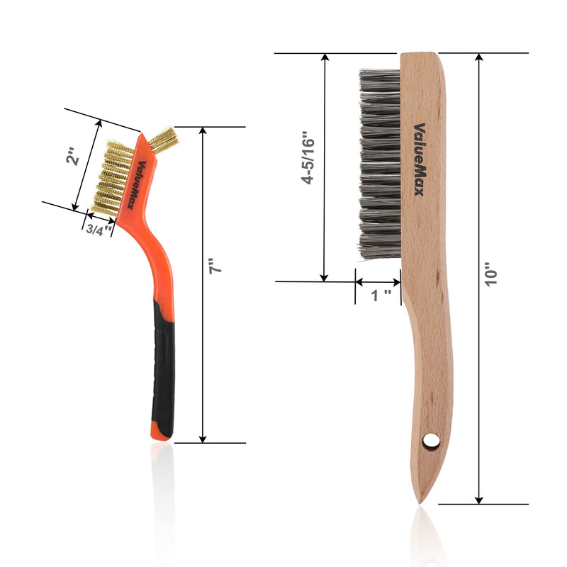 [Australia - AusPower] - ValueMax Wire Brush Set, 8Pcs Stainless Steel/Brass/Nylon Bristles with Curved Handle Grip, Heavy Duty Stainless Steel Wire Scratch Brush with Beechwood Handle for Rust, Dirt and Paint Cleaning 