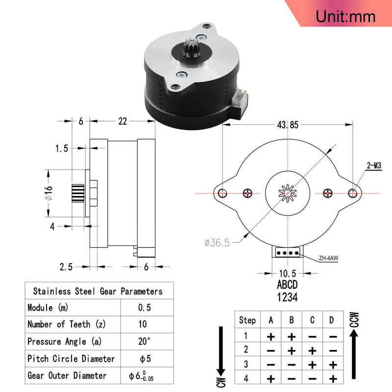 NEMA 14 36mm Pancake Stepper Motor for 3D Printer, 10Teeth Extruder Circular Stepper Motors, 2-Phase 4-Wire 100mN・m Compatible with Voron 2.4/Trident/Switchwire & Galileo Extruder,