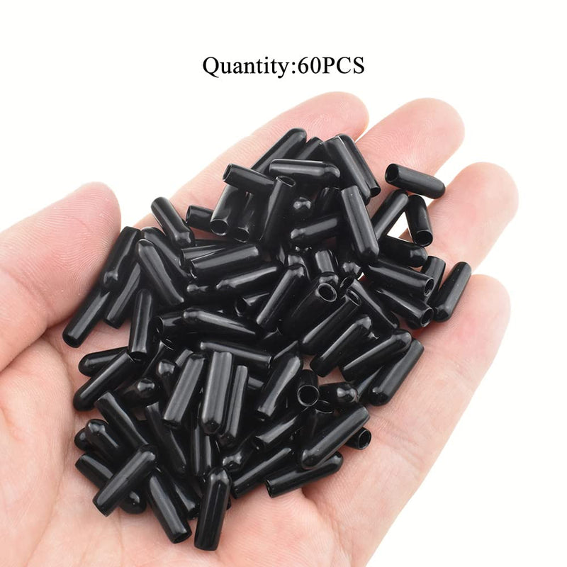 Round Rubber End Tube Bolt Caps Cover Plug Insert Screw Thread Protectors 1/8 Inch Inner Diameter 15mm Length Flexible Cover Sharp Tip Prevent Table Scratch Not Leave Marks, Black-3mm-60 PCS