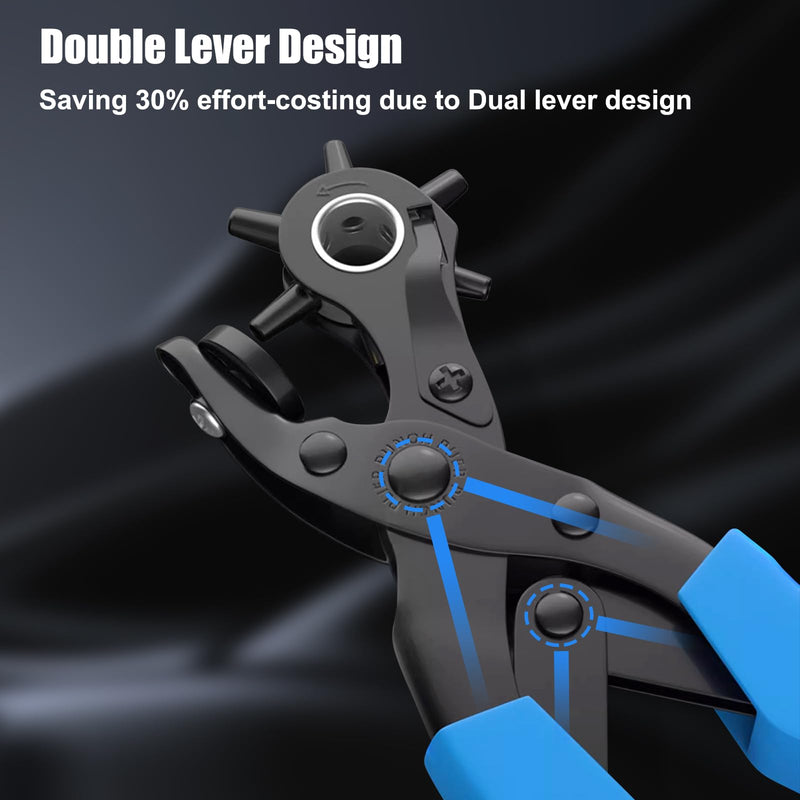 [Australia - AusPower] - Diyife® Professional Leather Hole Puncher, Full Set Punch Tool kits for Belt, Watch Band, Shoe, Crafting, Handbag Straps, Fabric, with Extra Punch Plates and Ruler, Multi Hole Sizes Make - Blue 