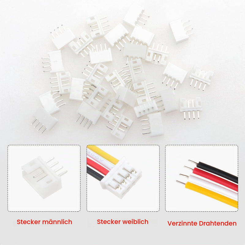 30 Sets JST 2.0 PH 4 Pin Connectors, Mini Micro JST 2.0 mm 4-Pin Connector with 150 mm 22AWG Cable & Female 4 Pin + Plug
