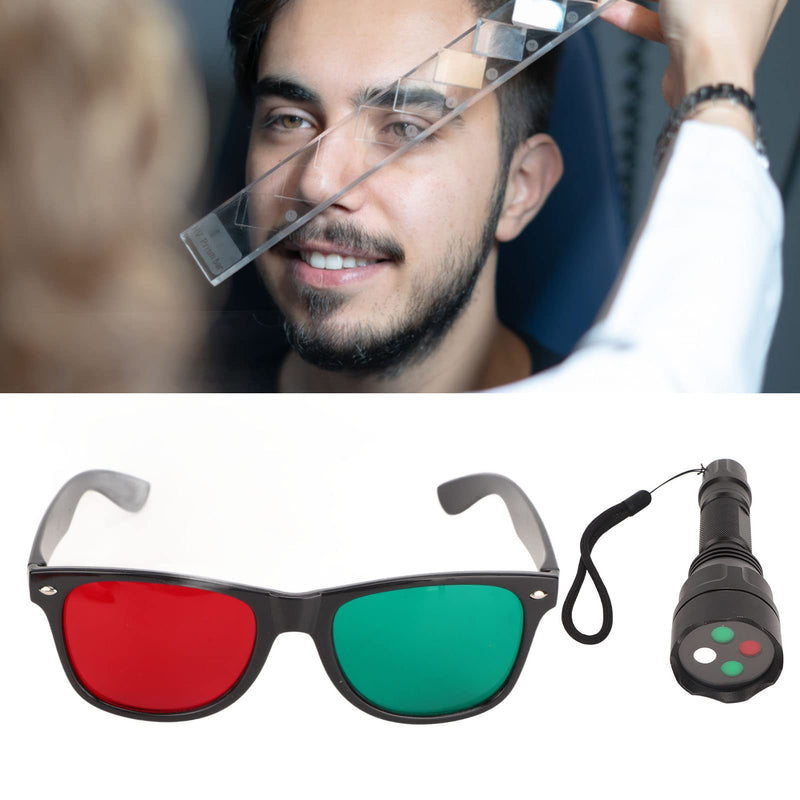 [Australia - AusPower] - Flashlight Red Green Ophthalmic Portable Metal Worth 4 Dot Test Light with Red Green Glasses for Ophthalmologists, Glasses 4 Cushions Optometrists for Eye Examination Ophthalmic 